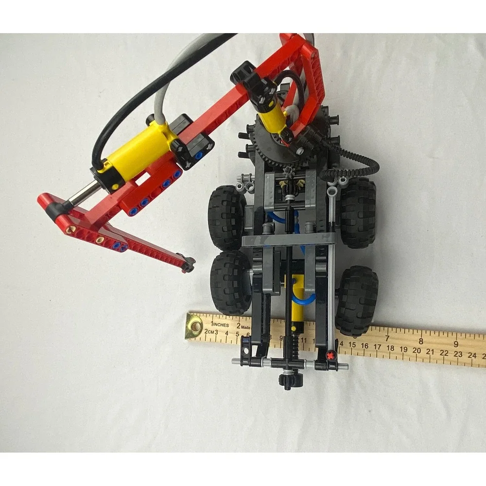 Vintage LEGO Technic Pneumatic Crane Truck Chassis Red Black Yellow 8460 8431